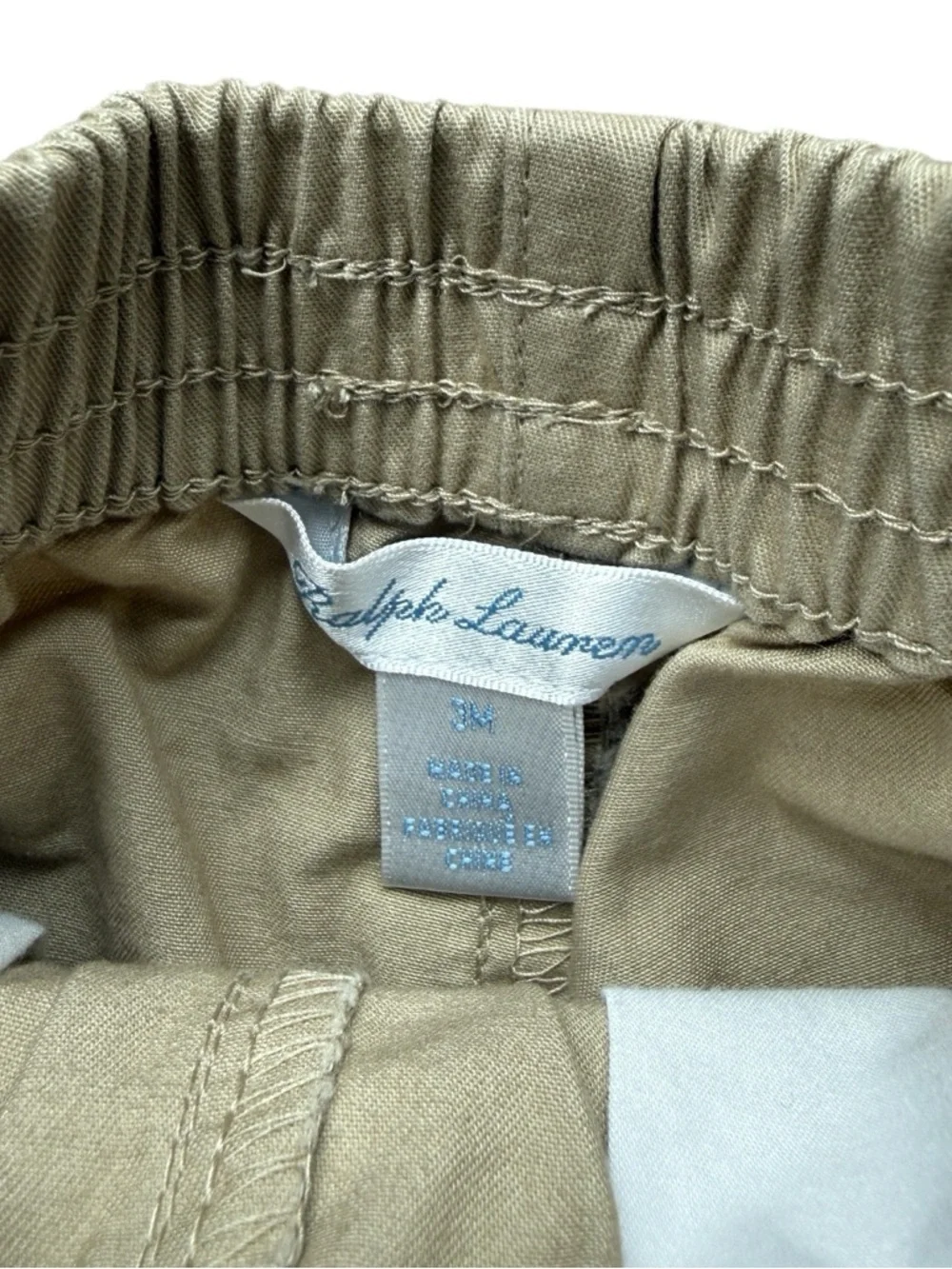 Ralph Lauren Khaki Elastic Waist Shorts Blue Pony Casual Preppy 3 Months Baby